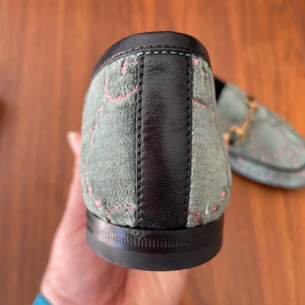 Gucci Horsebit Logo Loafers Velvet with Leather Trim Size 35 - Picture 5 of 12